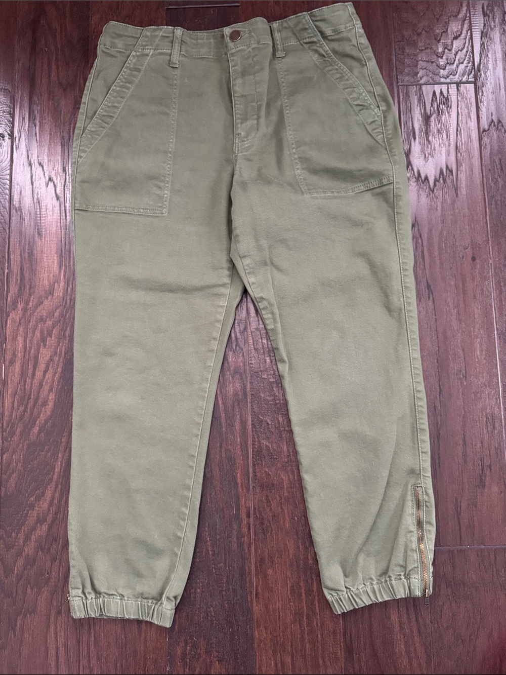 CAbi Olive Green Cropped Utility Jeans style#4318